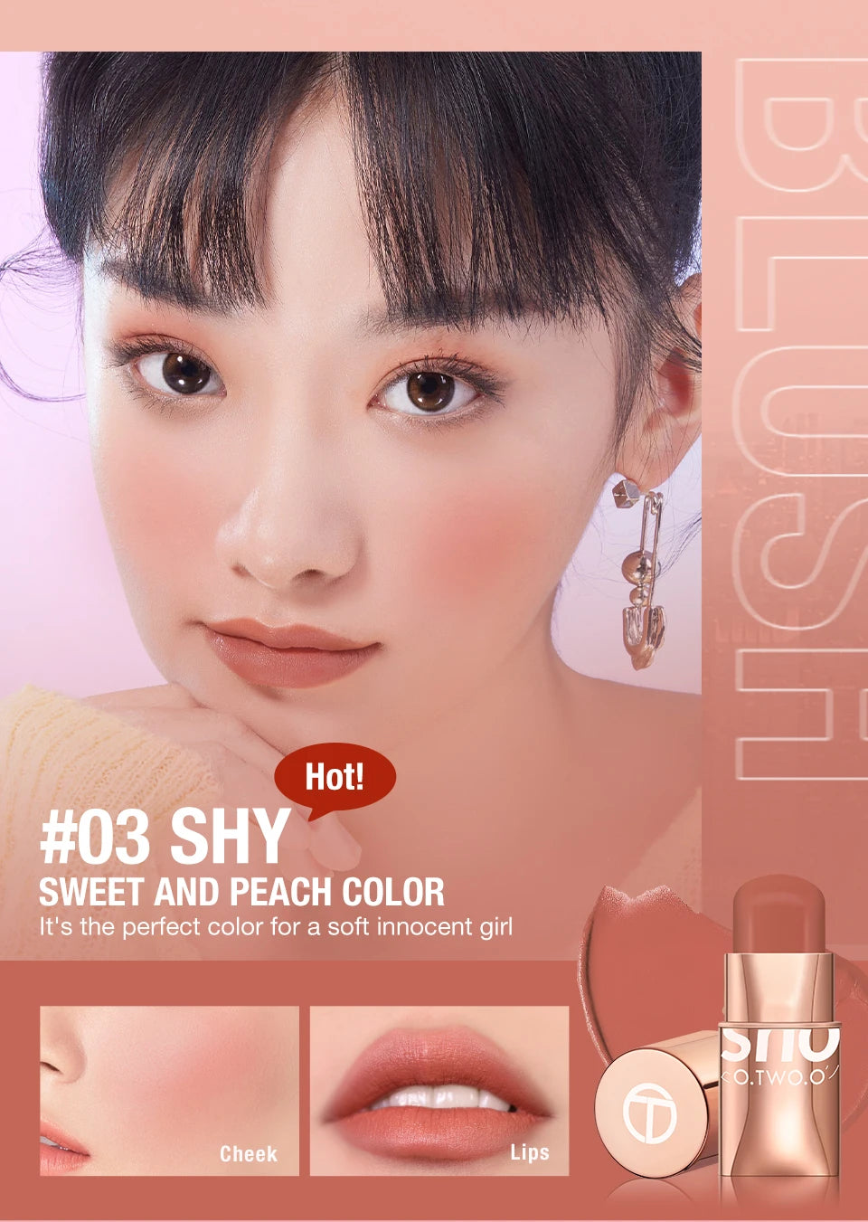 All-in-one beauty magic! O.TWO.O 3-in-1 Lipstick Blush Stick – Eyes, Cheeks, Lips – Waterproof & Buildable!