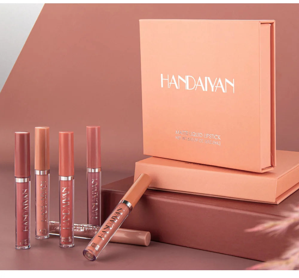 Perfect pout, all day long! π HANDAIYAN 6Pcs Liquid Velvet Matte Lip Gloss β Long-Lasting, Waterproof, and Gorgeous!"