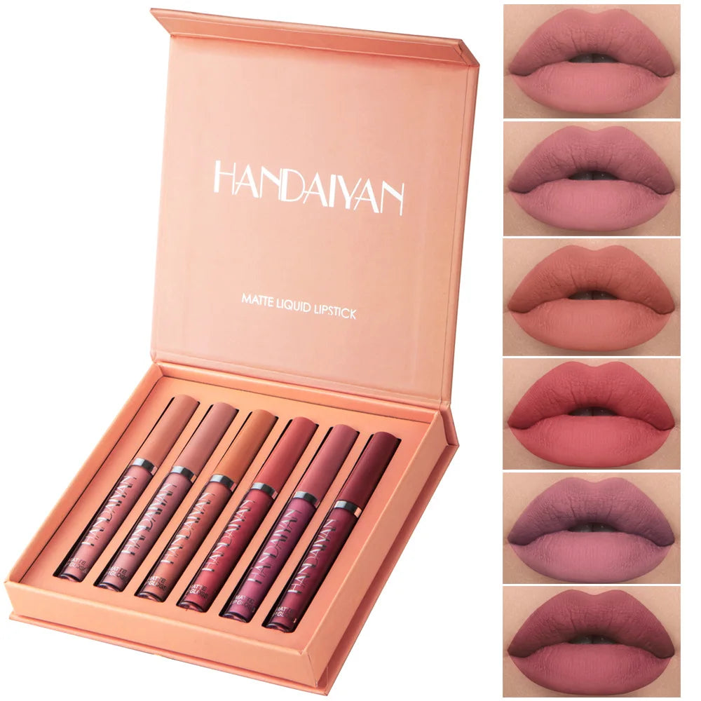 Perfect pout, all day long! π HANDAIYAN 6Pcs Liquid Velvet Matte Lip Gloss β Long-Lasting, Waterproof, and Gorgeous!"