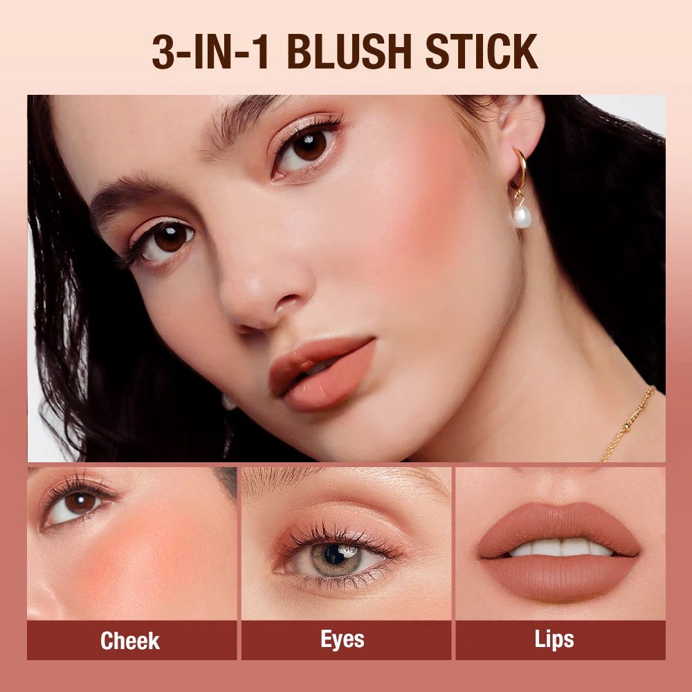 All-in-one beauty magic! O.TWO.O 3-in-1 Lipstick Blush Stick – Eyes, Cheeks, Lips – Waterproof & Buildable!